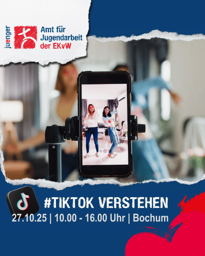 Ein Werbebild für #TIKTOK VERSTEHEN am 27.10.25 von 10 bis 16 Uhr in Bochum vom Amt für Jugendarbeit.